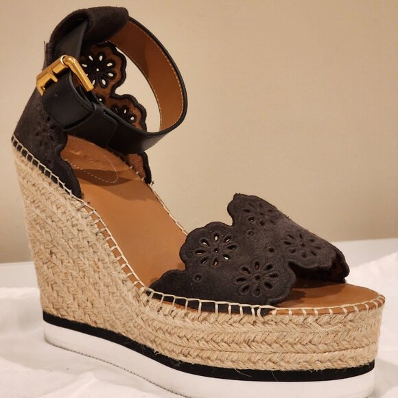 Chloe Shoes - Excellent  EU39 Chloe Wedges Platform Sandal Dk Brown Espadrille Embroidered